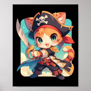 Cute Cat As Pirate Kawaii Anime  Poster