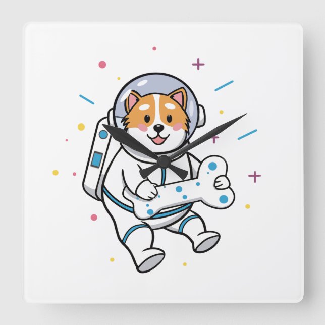 Cute Cat Astronaut in Space Wall Clock (Front)