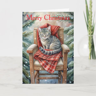 Cute Cat at Christmas Holiday Card