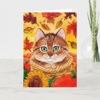 Cute cat autumn fall sunflower greeting card