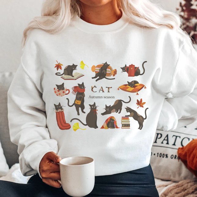 Cute Cat Autumn Season Hello Fall  Sweatshirt (Creator Uploaded)