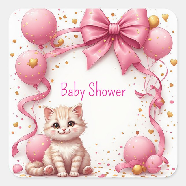 Cute Cat Baby Shower Greeting 🐱 Square Sticker (Front)