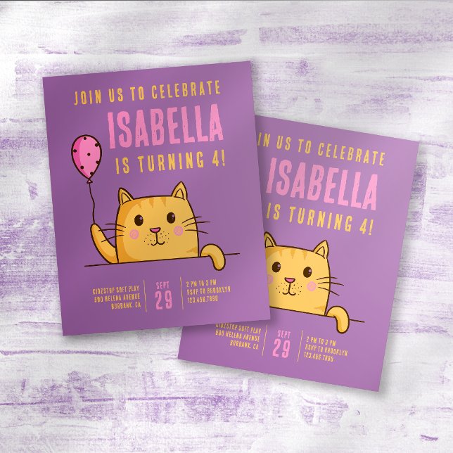 Cute Cat Balloon Birthday Party Invitation (Creator Uploaded)