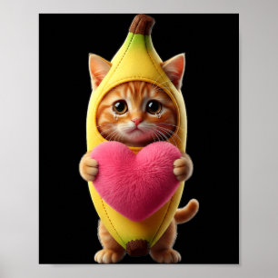 Cute Cat Banana Heart Hilarious Sarcastic Brainrot Poster