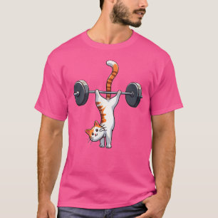 Cute Cat Barbell Balancing Handstand Workout Fitne T-Shirt