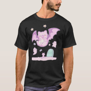 Cute Cat Bat & Ghosts Goth Pastel Kawaii Halloween T-Shirt