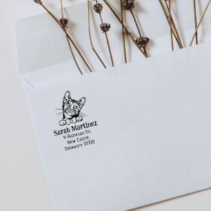 Cute Cat Bengal Return Address  Rubber Stamp