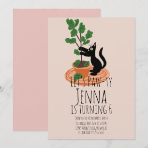 Cute Cat Birthday  Party Black Pink Invitation