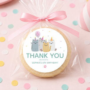 Cute Cat Birthday Party Classic Round Sticker