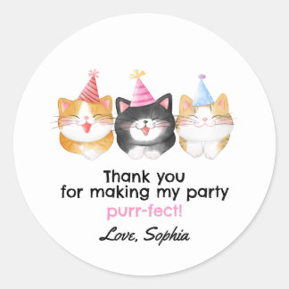 Cute Cat Birthday Party Favour Bag  Classic Round Sticker