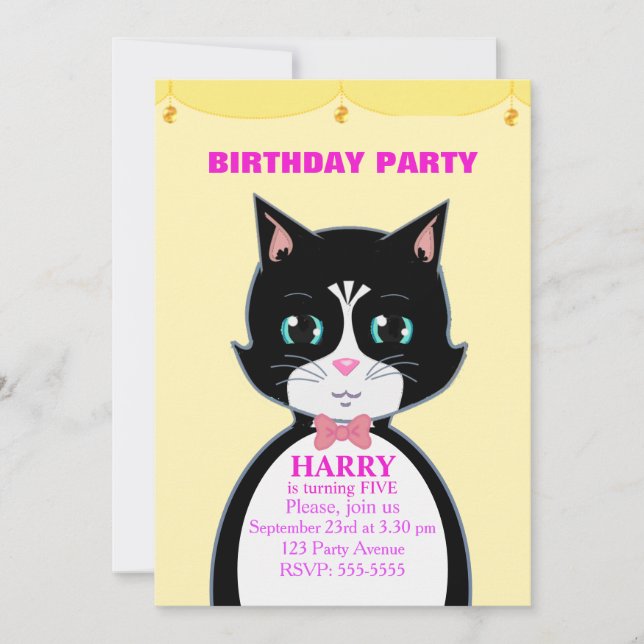 Cute Cat Birthday Party Invitation (Front)