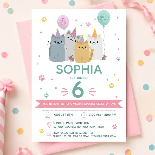 Cute Cat Birthday Party Invitation (Creator Uploaded)