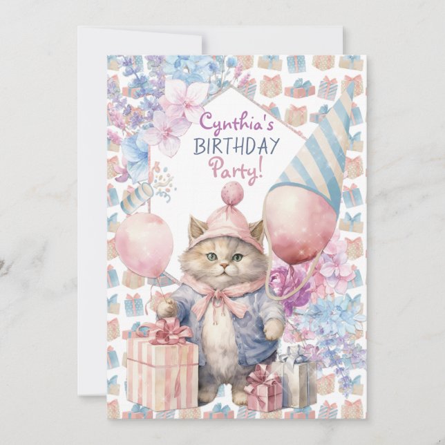 Cute Cat Birthday Party Invitation (Front)