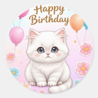 Cute cat birthday sticker 