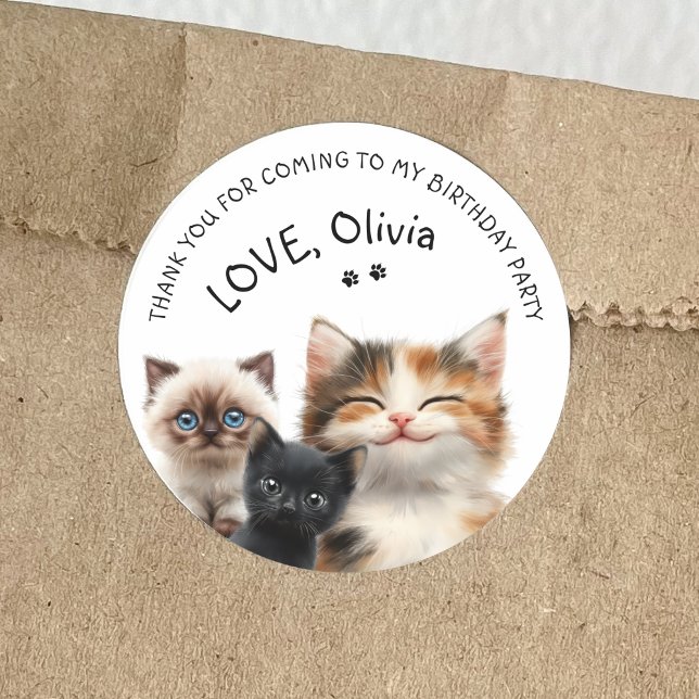 Cute Cat Birthday Thank You Sticker (Cute Cat Birthday Thank You Sticker)
