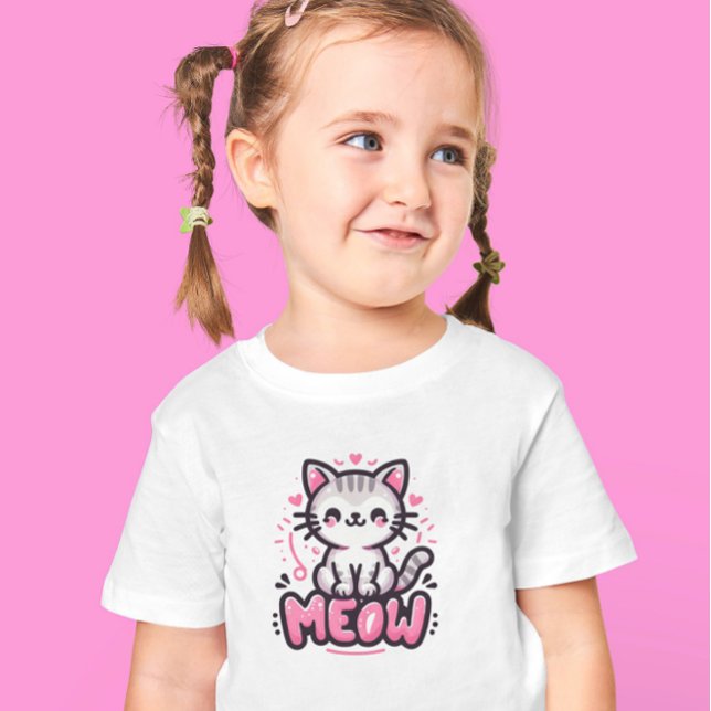 Cute Cat Black and Pink Kid's T-Shirt (Creator Uploaded)