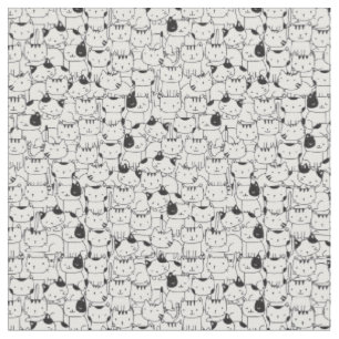 Cute Cat Black and White Pattern Fabric