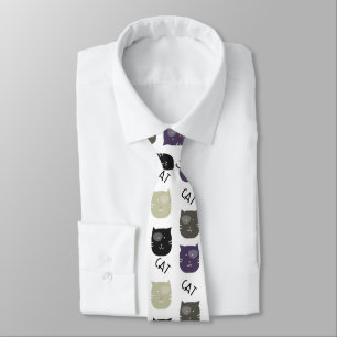 Cute Cat Black Purple Grey Black Tie