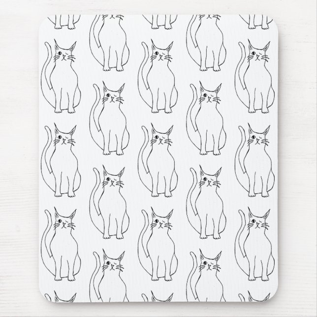 Cute Cat Black White Cartoon Pattern Mouse Pad (Front)