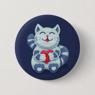Cute Cat Blue Valentine Kids 6 Cm Round Badge