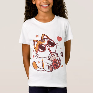 Cute Cat Boba Tea – Hearts & Stars  T-Shirt