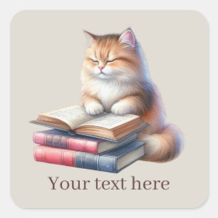 Cute cat book lovers add text  square sticker
