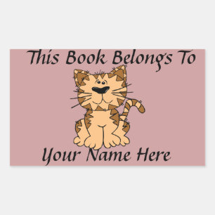 Cute Cat Book Name Plate Rectangular Sticker