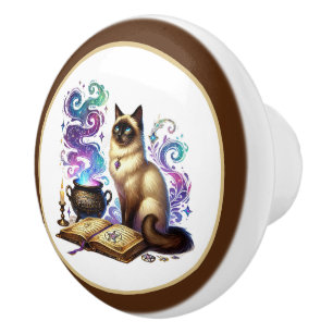Cute cat book nook library reading lovers ceramic knob