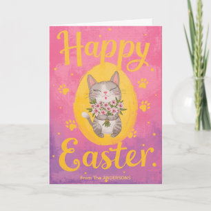 Cute Cat Bouquet Easter Personalized Easter  Holiday Card