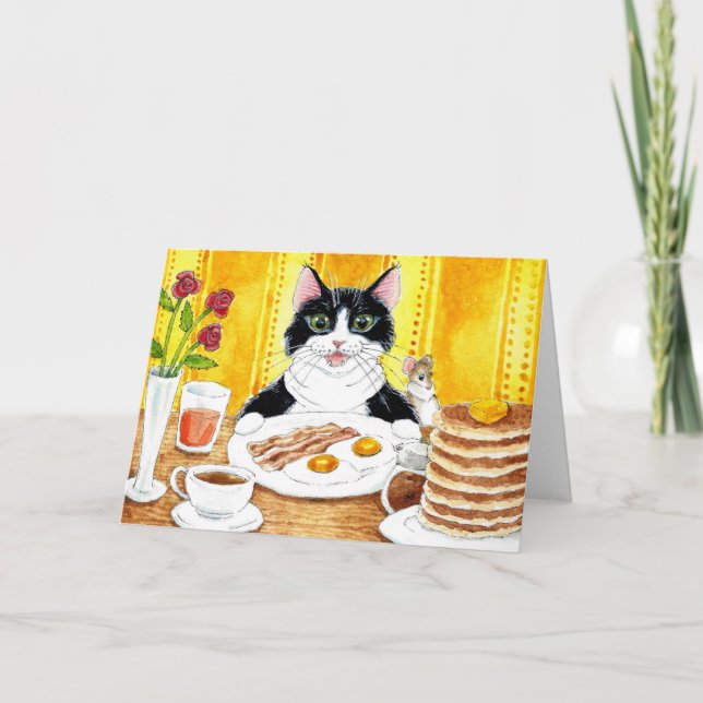 Cute Cat Breakfast Coffee Card (Front)