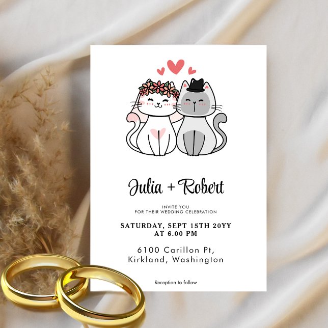 Cute Cat Bride And Groom Simple Wedding  Invitation (Creator Uploaded)