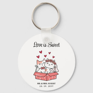 Cute Cat Bride and Groom Wedding Custom Gift  Key Ring