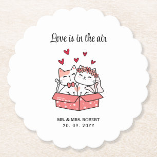 Cute Cat Bride And Groom Wedding Paper Coaster