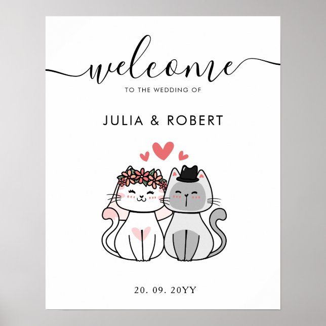 Cute Cat Bride And Groom Wedding  Poster (Front)