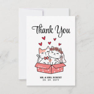 Cute Cat Bride And Groom Wedding Thank you  Card