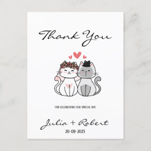 Cute Cat Bride And Groom Wedding Thank You Postcard