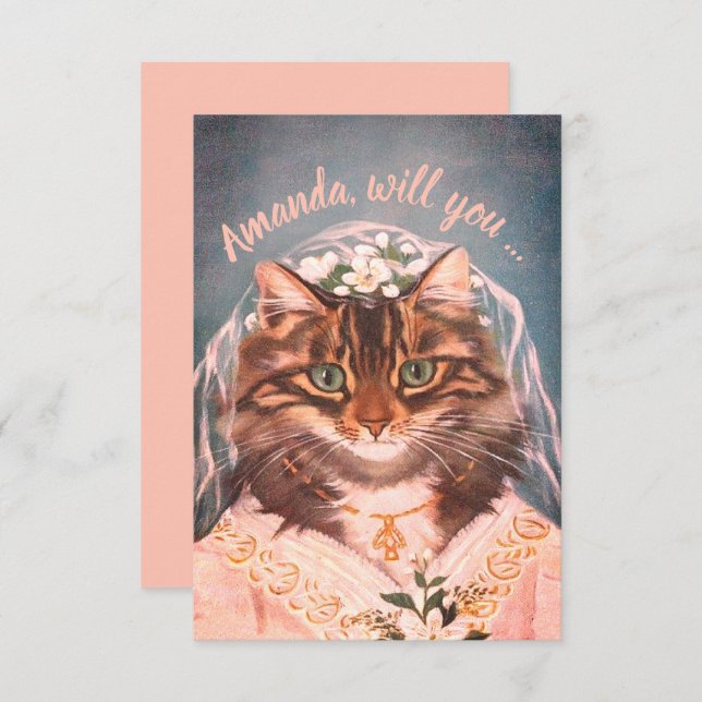 Cute cat bride be my bridesmaid/maid of honour inv invitation (Front/Back)