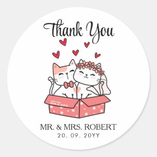 Cute Cat Bride & Groom Wedding and Anniversary Classic Round Sticker