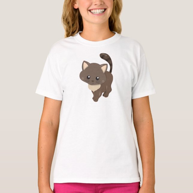 Cute Cat, Brown Cat, Little Cat, Kitty, Kitten T-Shirt (Front)