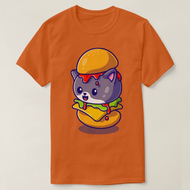 Cute Cat Burger Cartoon T-Shirt (Design Front)