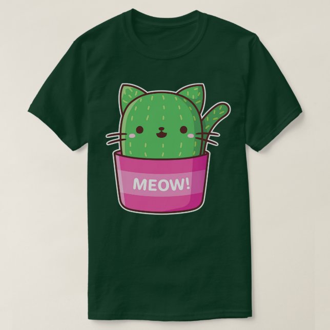 Cute Cat Cactus Plant T-Shirt (Design Front)