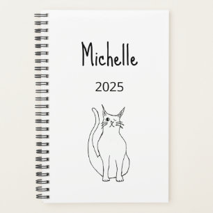 Cute Cat Cartoon 2025 Winking Kitty Black White Planner