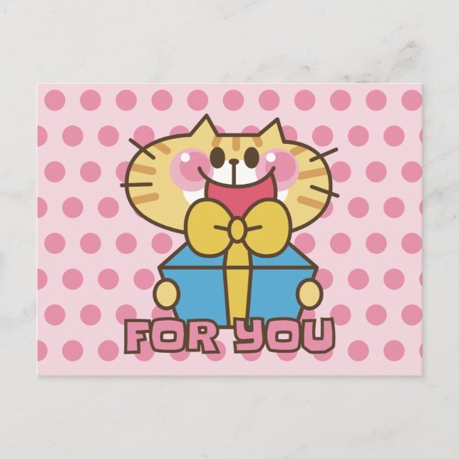 Cute Cat Cartoon Baby Pink Polka Dots Party Postcard (Front)