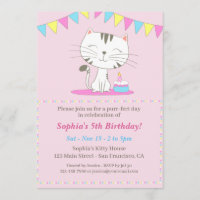 Cute Cat Cartoon Birthday Invitation