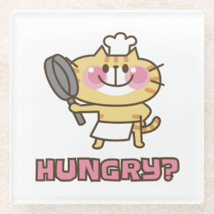 Cute Cat Cartoon Chef Pink Funny Kids Party  Glass Coaster