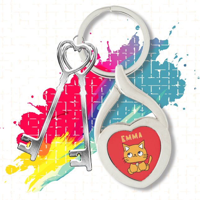 Cute Cat Cartoon Colourful Kawaii Kitty Key Ring (Creator Uploaded)