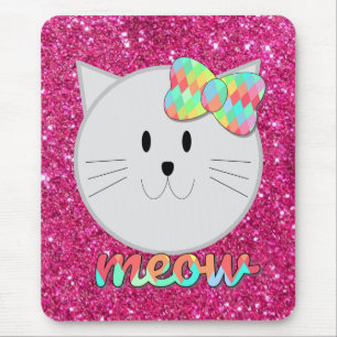 Cute cat cartoon face kids adorable pink mouse pad