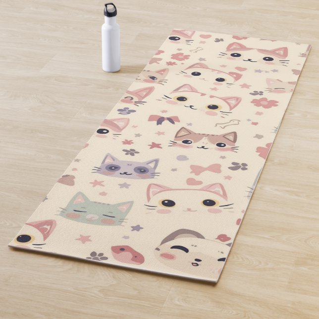 Cute Cat Cartoon Funny Pattern party Yoga Mat (In Situ)