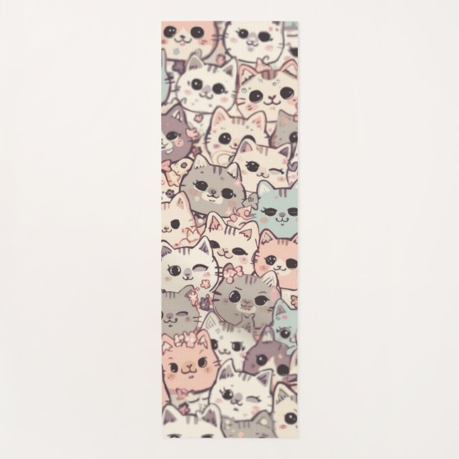 Cute Cat Cartoon Funny Pattern party Yoga Mat (Front)