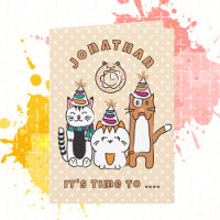 Cute Cat Cartoon Funny Saying Birthday Party